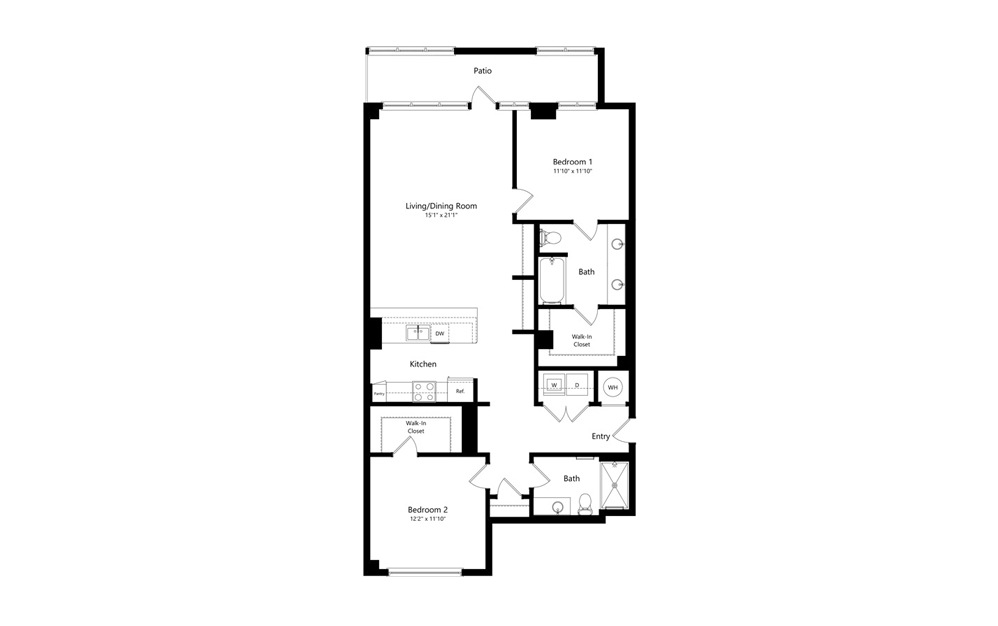 B1 - 1961 - 2 bedroom floorplan layout with 2 baths and 1275 square feet.
